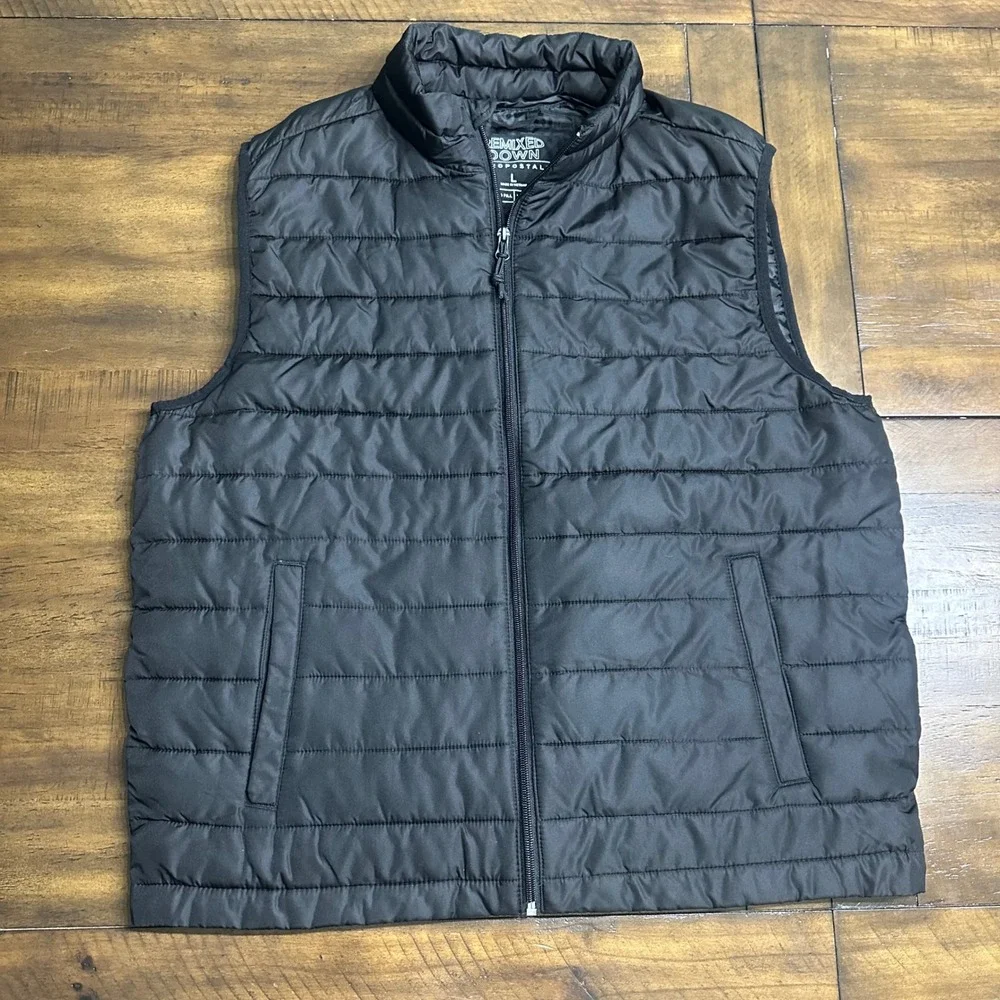 Aeropostale Remixed Down Puffer Vest Mens‎ Large Black Recycled Fill Full Zip